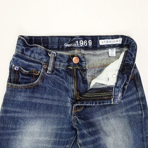 Gap Kids 1969 Slim Straight Denim Jeans Girls 10 Adjustable Waist Faded Whiskers - Picture 5 of 6